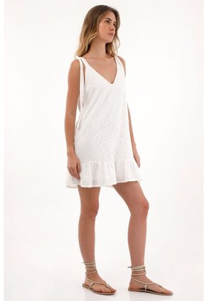 Topmark Vestido Corto En Ojalillo De Tiras Crudo Para Mujer