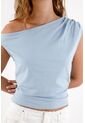 Topmark Tshirt Para Mujer En Algodón Azul Cielo Fit Relajado Con Escote Asimétrico de topmark