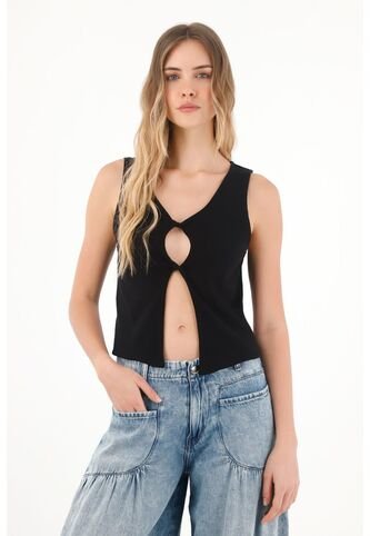 Topmark Camiseta Manga Sisa Con Detalle Entorchado Negra Para Mujer topmark