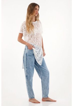 Topmark Camiseta Larga En Encaje Crudo Para Mujer