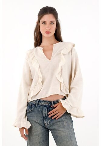 Camisa Con Boleros Amplia Crudo Para Mujer topmark