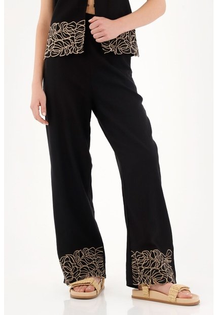Topmark Pantalón Negro Recto Con Pretina Elástica Para Mujer