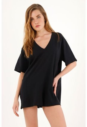 Topmark Enterizo Corto Negro Tejido Para Mujer