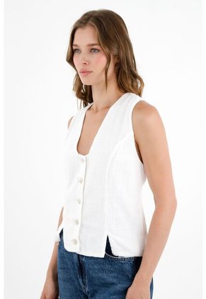Camisa Con Escote En V Blanca Para Mujer