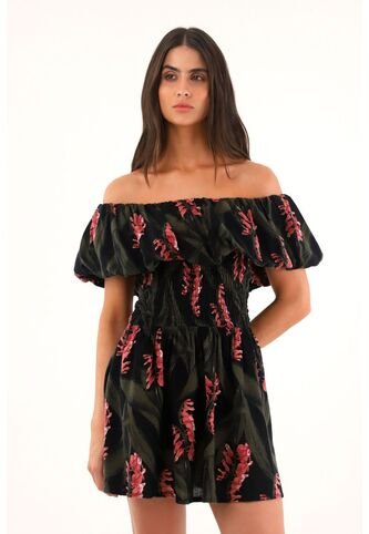 Topmark Vestido Corto Estampado Con Escote Bandeja Para Mujer topmark