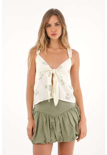 Topmark Camisa De Tiras Que Anuda En Delantero Estampada Para Mujer