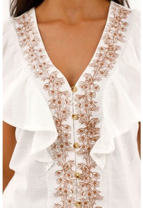 Topmark Camisa Crudo Con Bolero Y Bordado Para Mujer