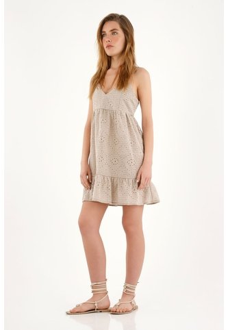 Vestido Corto Crudo Con Escote En V Para Mujer topmark