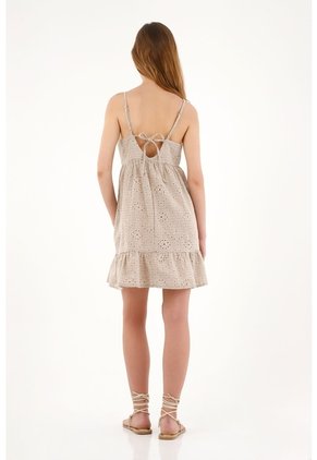 Vestido Corto Crudo Con Escote En V Para Mujer