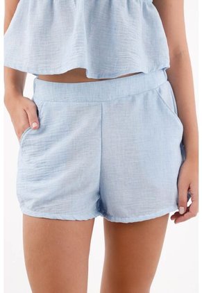 Topmark Bermuda Para Mujer En Poliéster Celeste Fit Relajado Con Bajo Redondeado