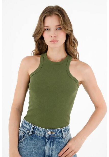 Camiseta En Rib Verde Para Mujer