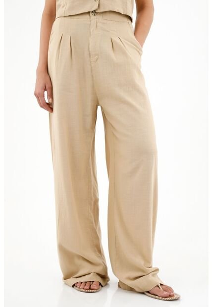 Pantalón Café Con Pinzas Para Mujer