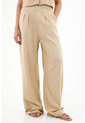 Pantalón Café Con Pinzas Para Mujer