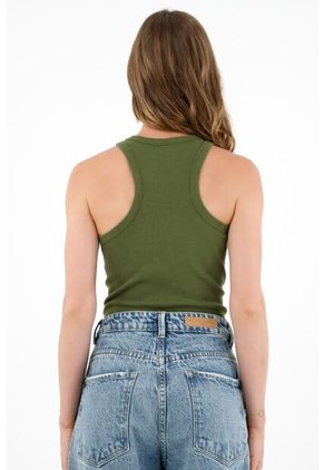 Camiseta En Rib Verde Para Mujer