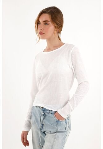 Topmark Camiseta Blanca Cuello Redondo Con Textura Para Mujer topmark