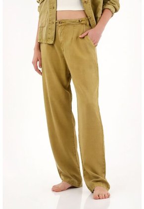 Pantalón Tiro Alto Con Teñido Overdye Verde Para Mujer