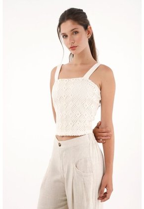 Topmark Camiseta Crop Con Detalle Tipo Crochet Para Mujer