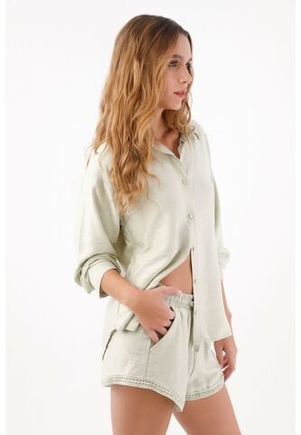 Topmark Bermuda Para Mujer En Viscosa Verde Salvia Fit Relajado Con Ribete Calado topmark