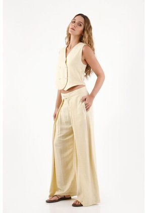Topmark Pantalón Para Mujer De Lino Arena Palazzo Con Pliegues Frontales