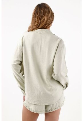 Topmark Camisa Para Mujer De Viscosa Verde Salvia Relaxed Fit Con Textura Arrugada