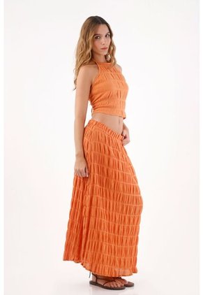 Topmark Top Halter Para Mujer De Poliéster Naranja Corte Crop Con Textura Arrugada