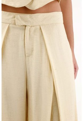 Topmark Pantalón Para Mujer De Lino Arena Palazzo Con Pliegues Frontales