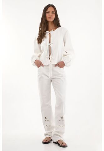 Topmark Jean Recto Con Bordados Crudo Para Mujer topmark