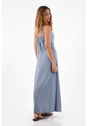 Topmark Vestido Para Mujer De Viscosa Azul Humo Relajado Con Escote Halter Anudado