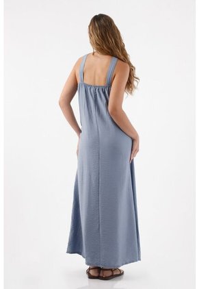 Topmark Vestido Para Mujer De Viscosa Azul Humo Relajado Con Escote Halter Anudado