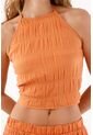 Topmark Top Halter Para Mujer De Poliéster Naranja Corte Crop Con Textura Arrugada de topmark