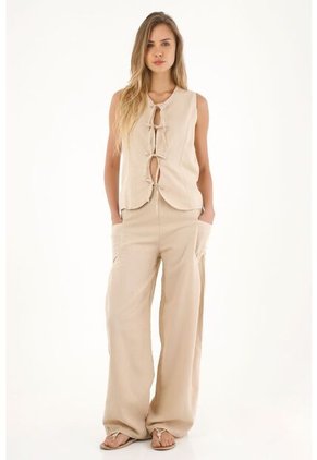 Topmark Chaleco De Tiras Que Anudan En El Frente Café Para Mujer