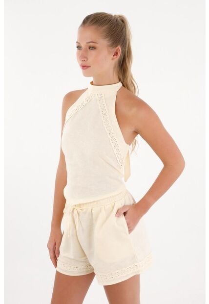 Topmark Camisa Con Encaje Y Escote Crudo Para Mujer