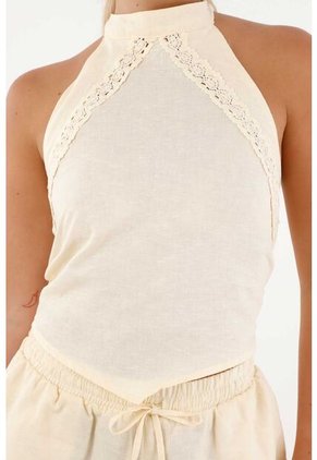 Topmark Camisa Con Encaje Y Escote Crudo Para Mujer