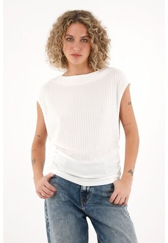 Topmark Camiseta De Cuello Bandeja Con Textura A Rayas Crudo Para Mujer topmark
