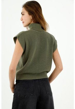 Chaleco Tejido De Mujer, Silueta Clásica Cuello Tortuga, Color Verde