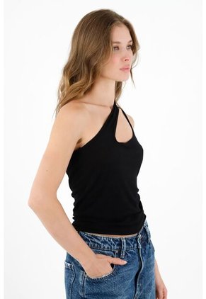 Topmark Camiseta Negra De Un Solo Hombro Para Mujer