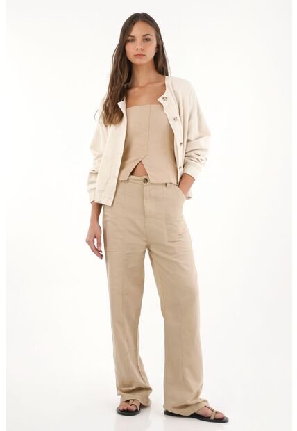 Topmark Pantalón Recto De Apariencia En Lino Café Para Mujer