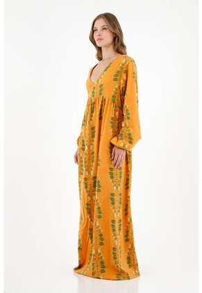 Topmark Vestido Manga Larga Naranja Para Mujer