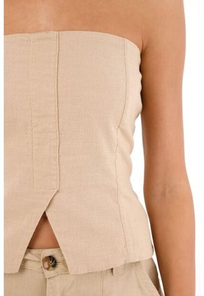 Topmark Camisa Strapless Con Cortes Café Para Mujer