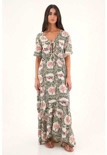 Vestido Largo Estampado Con Escote En V Para Mujer