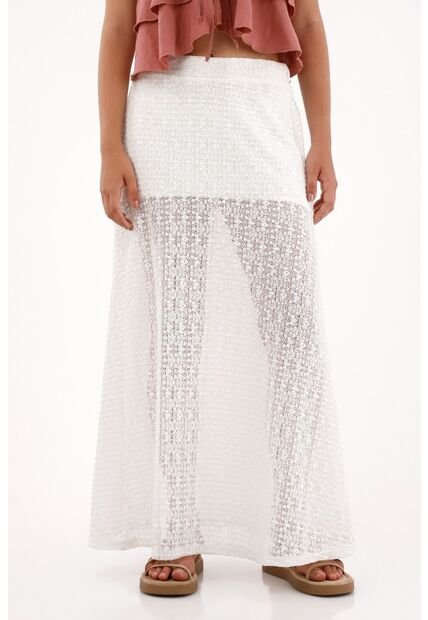 Falda Larga Con Detalles De Transparencia Crudo Para Mujer