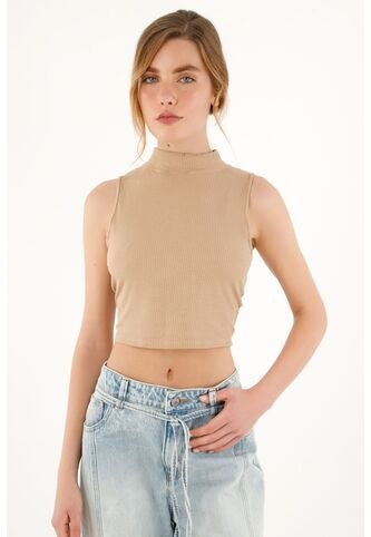 Crop Top Cuello Tortuga Crudo Para Mujer topmark