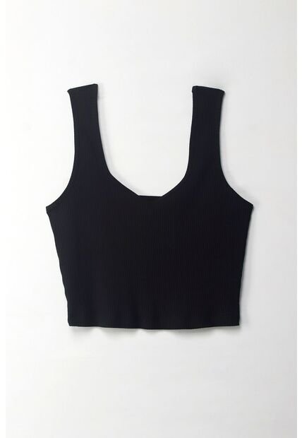 Topmark Camiseta Crop En Rib Negra Para Mujer