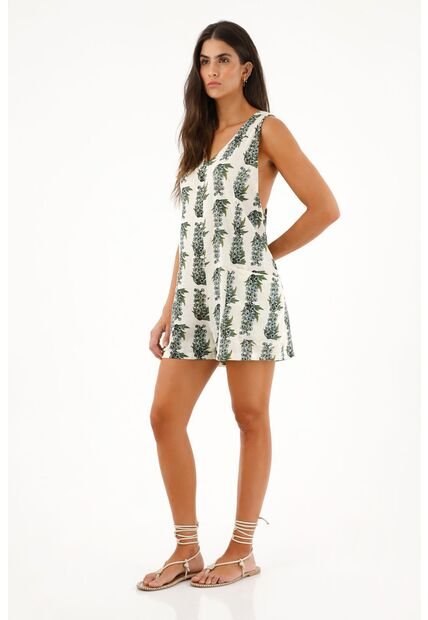 Enterizo Corto Con Estampado De Flores En 100% Algodón Para Mujer