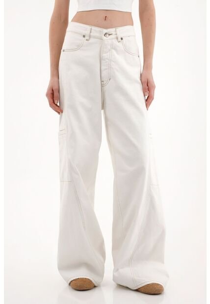 Topmark Jean Wide Leg Tiro Alto Crudo Para Mujer