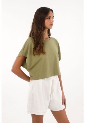 Camiseta Crop Amplia Verde Para Mujer