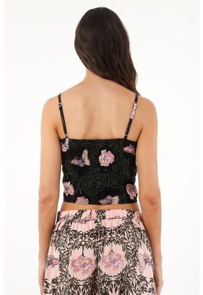 Topmark Camisa Tipo Crop Top Negra Estampada Para Mujer