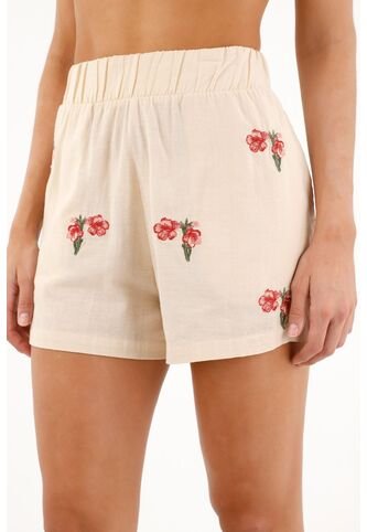 Bermuda Crudo Con Bordado De Flores Para Mujer topmark