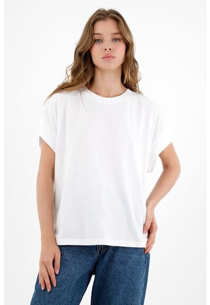 Camiseta Blanca Con Recogido En Hombro Para Mujer