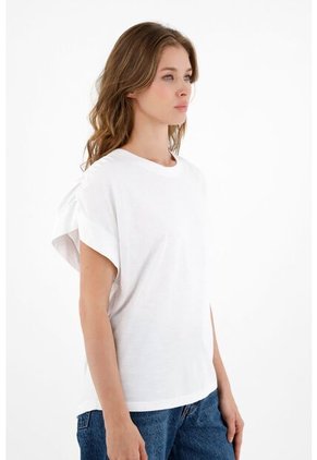 Camiseta Blanca Con Recogido En Hombro Para Mujer